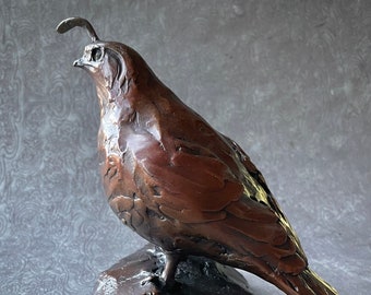 Bronze California Quail Sculpture: Hand-Cast Bird Art by Kindrie Grove