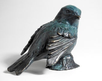 SMALL BIRD SCULPTURE, Christmas Birds: Chickadee ii,  songbird bronze, Original Art, Bird Lover Gift, by Canadian artist Kindrie Grove