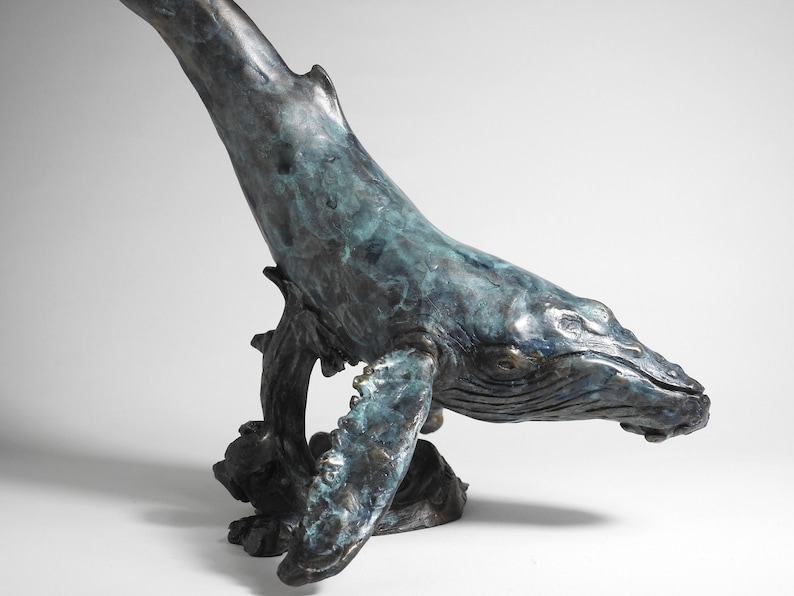 Lost wax cast bronze Humpback Whale sculpture by Kindrie Grove.