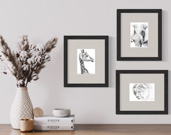 PRINTABLE WILDLIFE DRAWINGS , African Animals, Instant Digital Download, Wall Art, Animal Lover Gift by artist Kindrie Grove