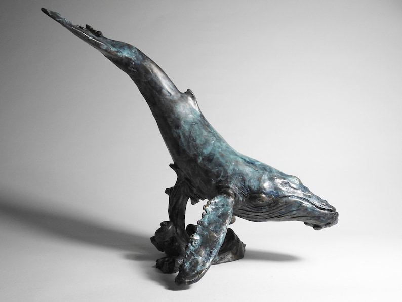 Lost wax cast bronze Humpback Whale sculpture by Kindrie Grove.