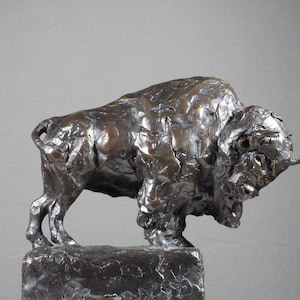 BRONZE BISON SCULPTURE, Thunder Rising, Impressionist Art, Original, Hand Cast Buffalo by Canadian Artist Kindrie Grove