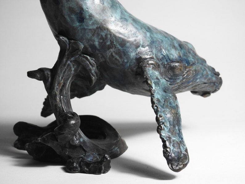 Lost wax cast bronze Humpback Whale sculpture by Kindrie Grove. Detail.