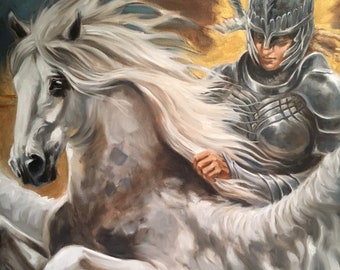 ワルキューレとペガサスの油絵：キンドリー・グローブによる