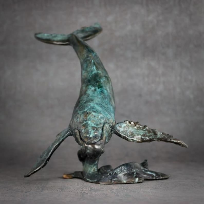 Hand-Cast Bronze Humpback Whale Sculpture: Ocean Art Decor by Kindrie Grove image 3