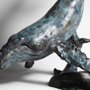 Lost wax cast bronze Humpback Whale sculpture by Kindrie Grove.