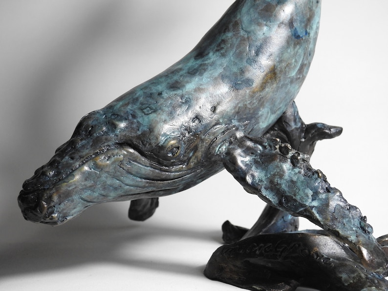 Lost wax cast bronze Humpback Whale sculpture by Kindrie Grove.