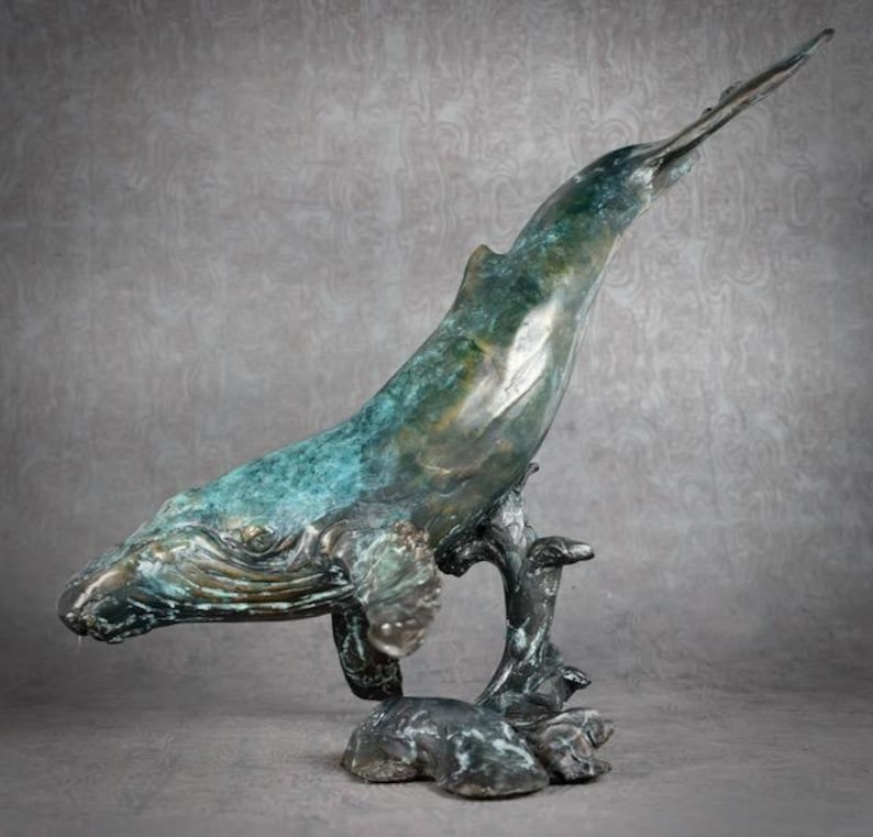 Hand-Cast Bronze Humpback Whale Sculpture: Ocean Art Decor by Kindrie Grove image 2