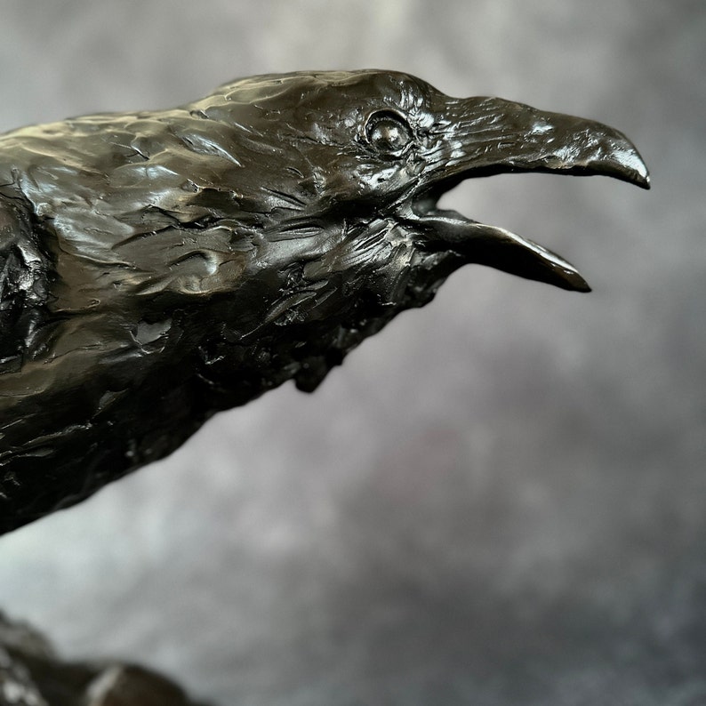 Raven's Voice, original art, hand cast bronze Raven sculpture, Gothic Home Decor, Raven Lover Gift by Canadian Artist, Kindrie Grove image 10