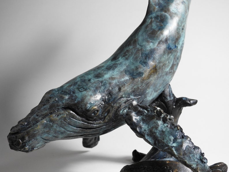 Lost wax cast bronze Humpback Whale sculpture by Kindrie Grove.