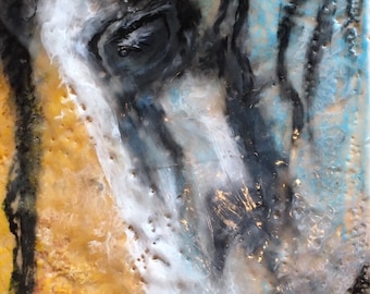 Andalusian Horse Encaustic Painting: Spanish Gold Rustic Decor by Kindrie Grove