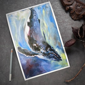 HUMPBACK WHALE PRINT, Commitment, Signed, Limited Edition Art Print of a Diving Humpback Whale in 3 sizes by artist Kindrie Grove