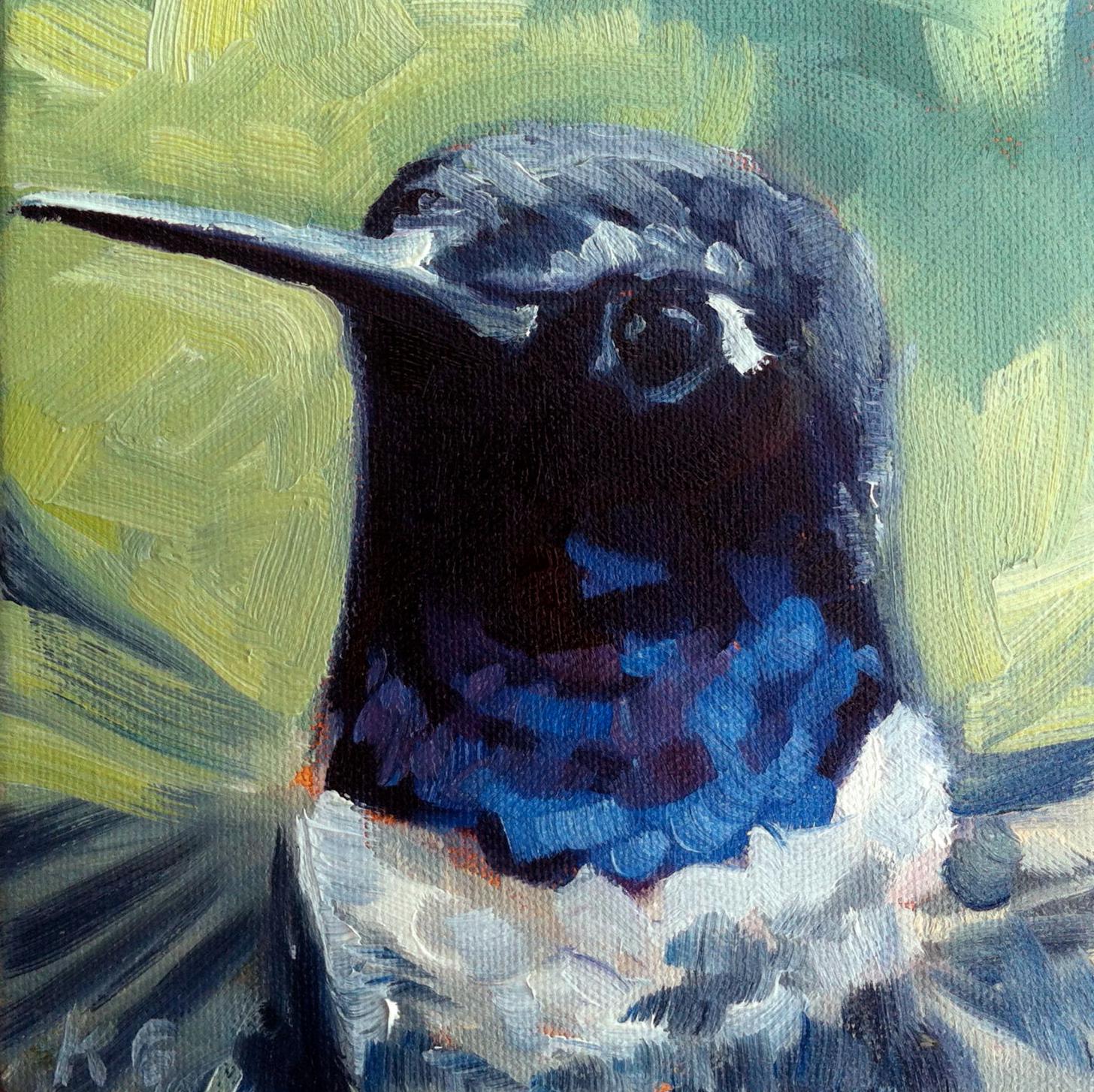 PEQUENA IMPRESSÃO DE BEIJA-FLOR, Azure Jewel: Beija-flor de queixo preto, edição premium em tela ou papel, presente para amantes de pássaros da artista Kindrie Grove