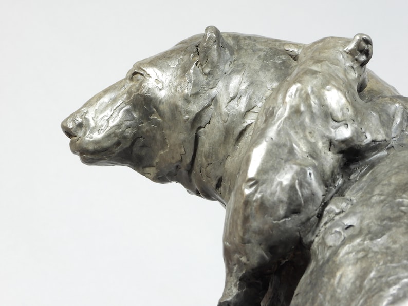 Climbing Mount Mama: Polar Bear family, cast bronze sculpture on marble base by Canadian Artist Kindrie Grove image 7