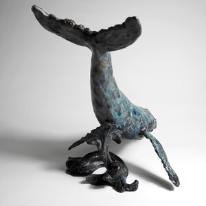 Lost wax cast bronze Humpback Whale sculpture by Kindrie Grove.