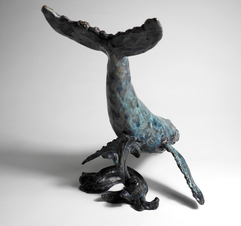 Lost wax cast bronze Humpback Whale sculpture by Kindrie Grove.