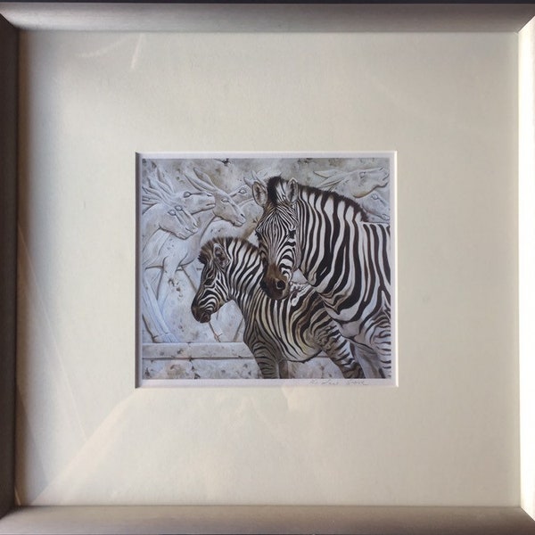 ZEBRA MINI PRINT, Ancient Tableau, Zebra Mare and Foal, Wall Art, Mom & Baby, Baby Shower Gift, Signed Print by Kindrie Grove