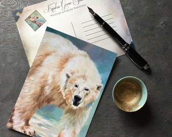 POLAR BEAR POSTCARD, Ice Bear: Polar Bear, Large Art Postcard Print, Bear Lover Gift, Stationary by Canadian Artist Kindrie Grove