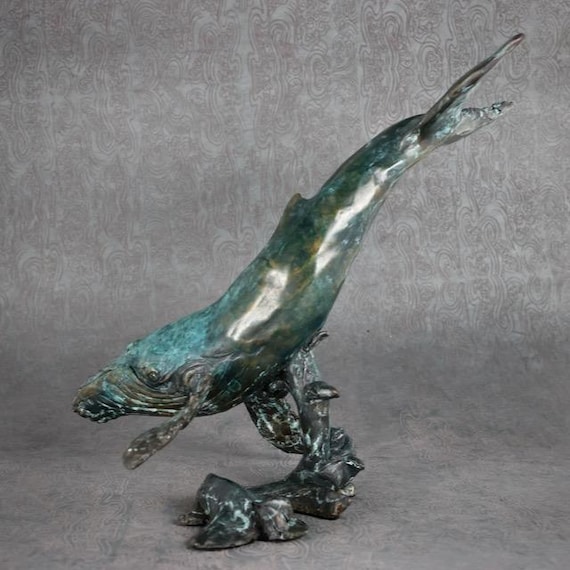 Hand-Cast Bronze Humpback Whale Sculpture: Ocean Art Decor by Kindrie Grove