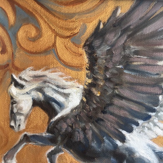 Golden Creatures Pegasus Painting Small Gift Idea Original Etsy
