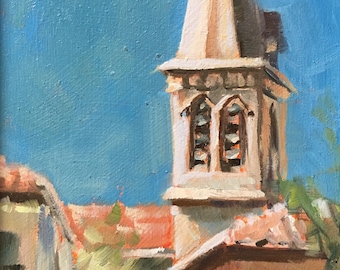 Village of Almes, France, original en plein air oil Painting by Canadian Artist Kindrie Grove