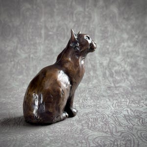 Small Cast Bronze Cat Sculpture: French Brown Kitty, Original Art