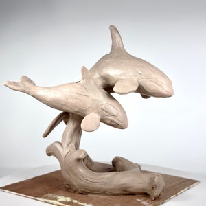 Hand-Cast Bronze Orca Whale Sculpture: Cow & Calf Art by Kindrie Grove