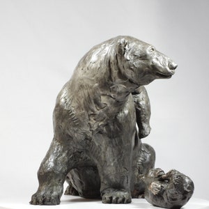 Climbing Mount Mama: Polar Bear family, cast bronze sculpture on marble base by Canadian Artist Kindrie Grove image 3