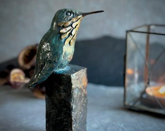 Cast Bronze Calliope Hummingbird Sculpture - Bird Lover Gift by Kindrie Grove