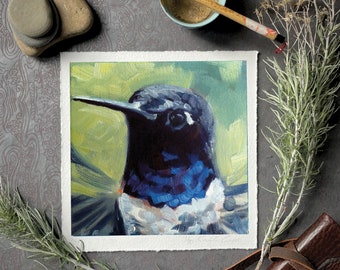 SMALL HUMMINGBIRD PRINT, Azure Jewel: Black-Chinned Hummingbird, Signed, Numbered, Limited Edition, Bird Lover Gift  by Artist Kindrie Grove