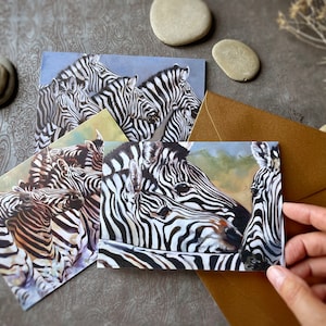 ZEBRA GRUßKARTEN: 3er Set Zebra Herd Kunstkarten, Stationary Set, Zebra Liebhaber Geschenk von der kanadischen Künstlerin Kindrie Grove