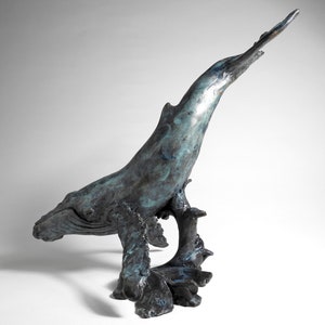 Lost wax cast bronze Humpback Whale sculpture by Kindrie Grove.