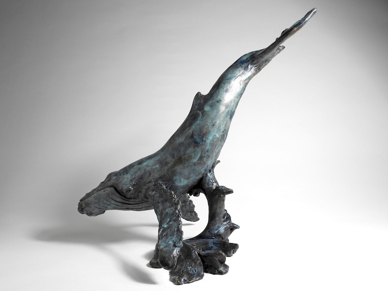 Lost wax cast bronze Humpback Whale sculpture by Kindrie Grove.