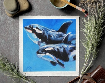 ORCAS UNDERWATER PRINT, The Deep Beyond: Killer Whales, Signed, Limited Edition, Whale Lover Gift by Artist Kindrie Grove