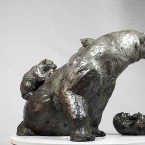 Climbing Mount Mama: Polar Bear family, cast bronze sculpture on marble base by Canadian Artist Kindrie Grove image 4