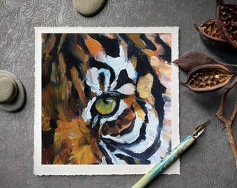 SMALL TIGER PRINT, Tiger Eye, Signed Limited Edition With Hand-Torn Edges, Tiger Lover Gift, Nursery Decor by artist Kindrie Grove