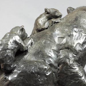 Climbing Mount Mama: Polar Bear family, cast bronze sculpture on marble base by Canadian Artist Kindrie Grove image 8