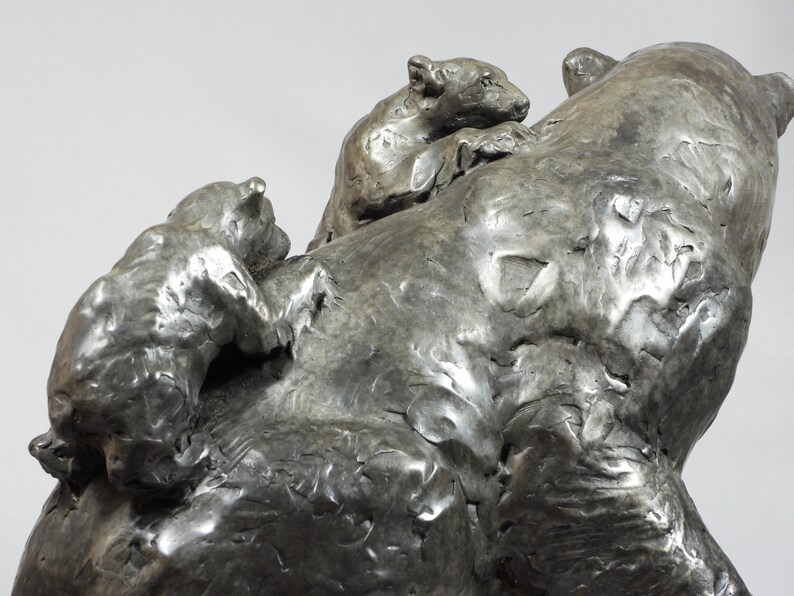 Climbing Mount Mama: Polar Bear family, cast bronze sculpture on marble base by Canadian Artist Kindrie Grove image 8