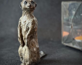 Cast Bronze Standing Meerkat Sculpture: The Lookout Scout, African Wildlife Art by Kindrie Grove