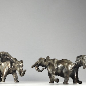 Hand Cast Bronze Elephant Sculpture Set: Miniature African Wildlife Art by Kindrie Grove