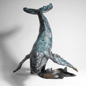 Lost wax cast bronze Humpback Whale sculpture by Kindrie Grove.