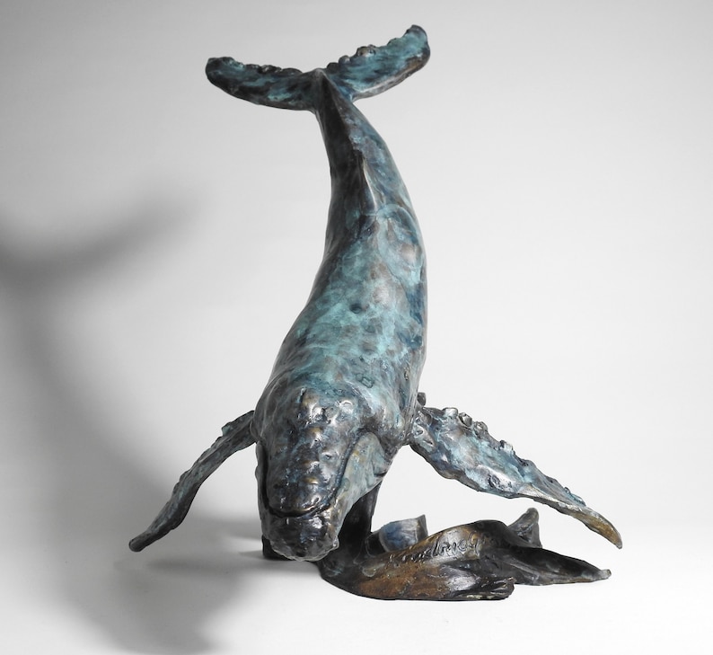 Lost wax cast bronze Humpback Whale sculpture by Kindrie Grove.
