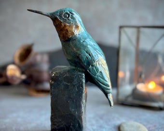 Bronze Ruby-Throated Hummingbird Sculpture: Bird Lover Gift by Kindrie Grove