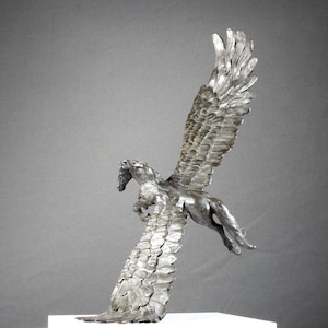 FLYING PEGASUS SCULPTURE: Soaring, Original Art Bronze of a Winged Horse, Luxury Room Decor by Canadian Artist Kindrie Grove