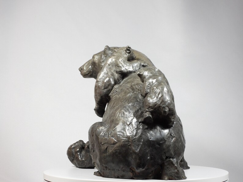 Climbing Mount Mama: Polar Bear family, cast bronze sculpture on marble base by Canadian Artist Kindrie Grove image 5