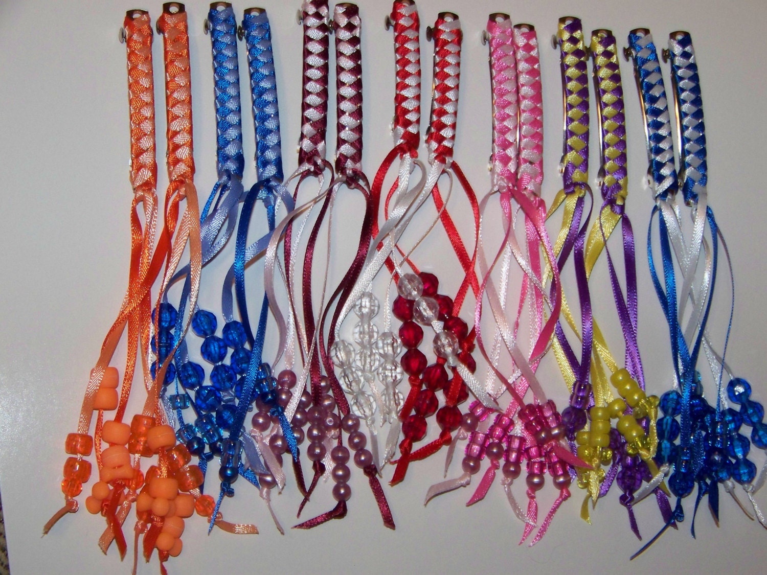 Ribbon Barrettes With Beads pair of 2 Choice of Colors Etsy
