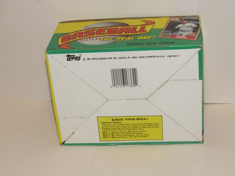 1987 Topps Baseball Wax Box from a Sealed Case