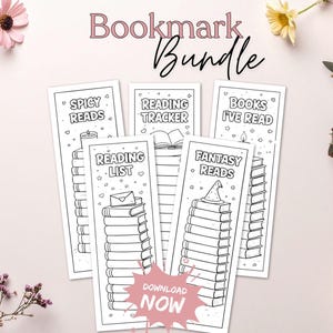 Coloring Bookmarks Printable Bundle PDF Set 20 Book Stack Reading Tracker Bookmarks DIY Book Lover Pages Instant Download