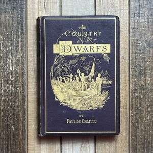 Vintage Literature Book Hardcover Fiction The Country of the Dwarfs Antique Home Decor Gold Coffee Table Book