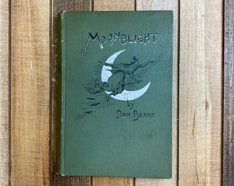 Vintage Witch Book Moonblight Signed By Dan Beard Author Halloween Decor Witch on Broom Silver Moon Hardcover Literature